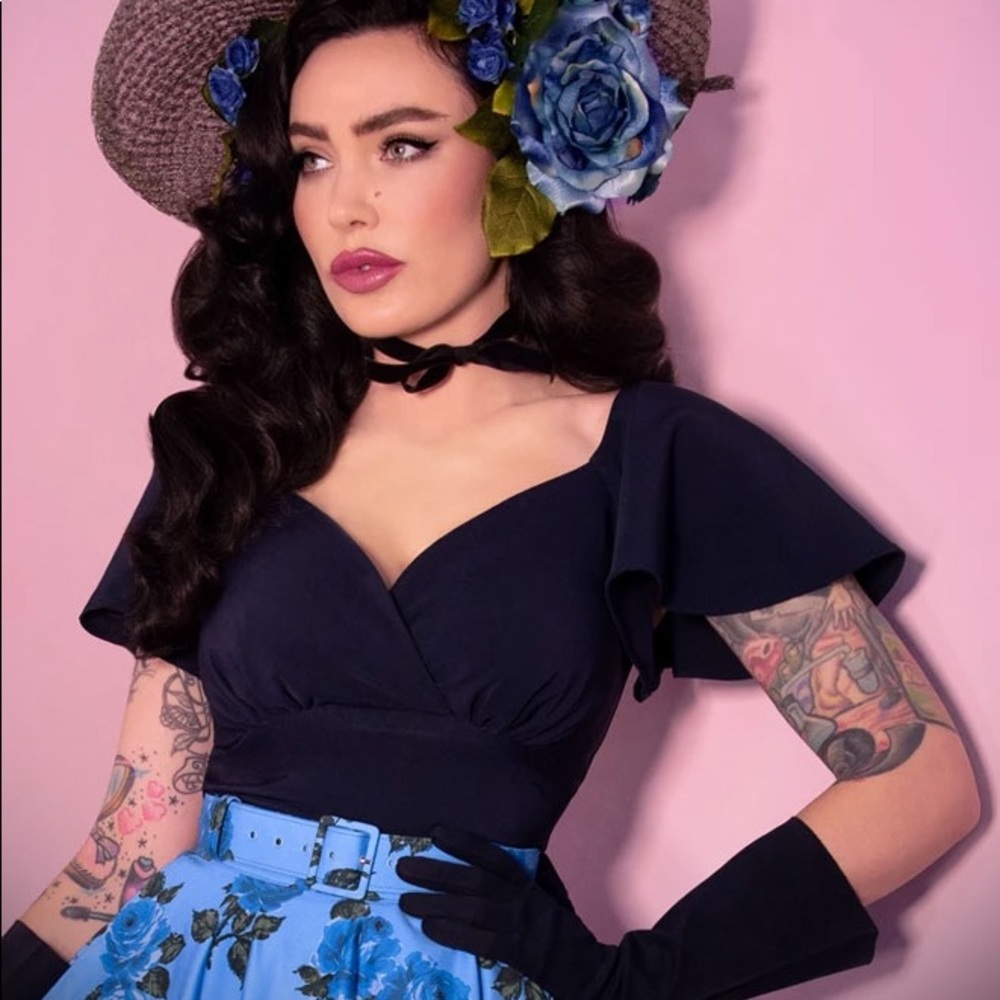 Vixen by Micheline Pitt Babydoll Top in Navy (XS)